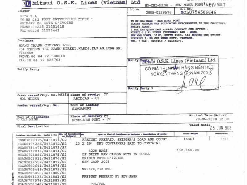 Bill of lading 