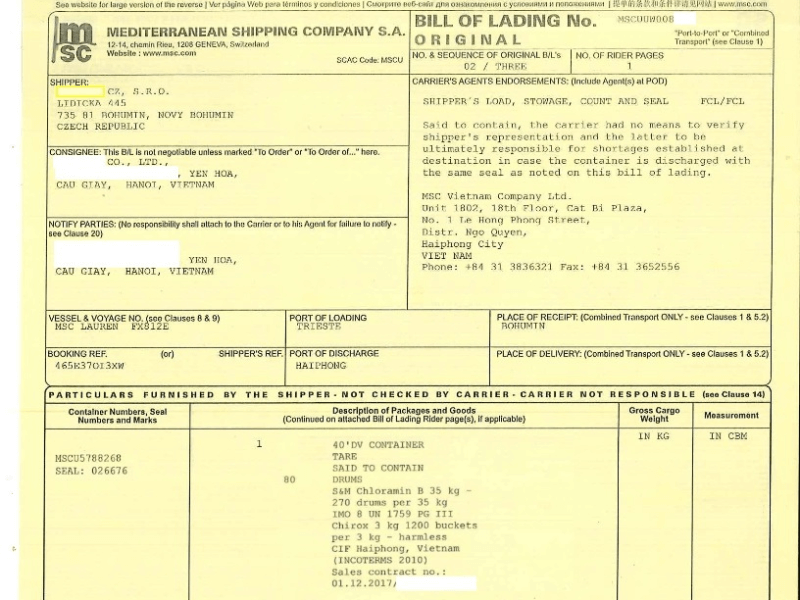 Bill of lading 